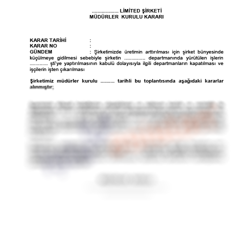 Departman Kapatma Kararı (Ltd. Şti.)