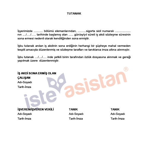 Belirli Süreli Sözleşmenin Sona Erdiğinin Tespiti Tutanağı